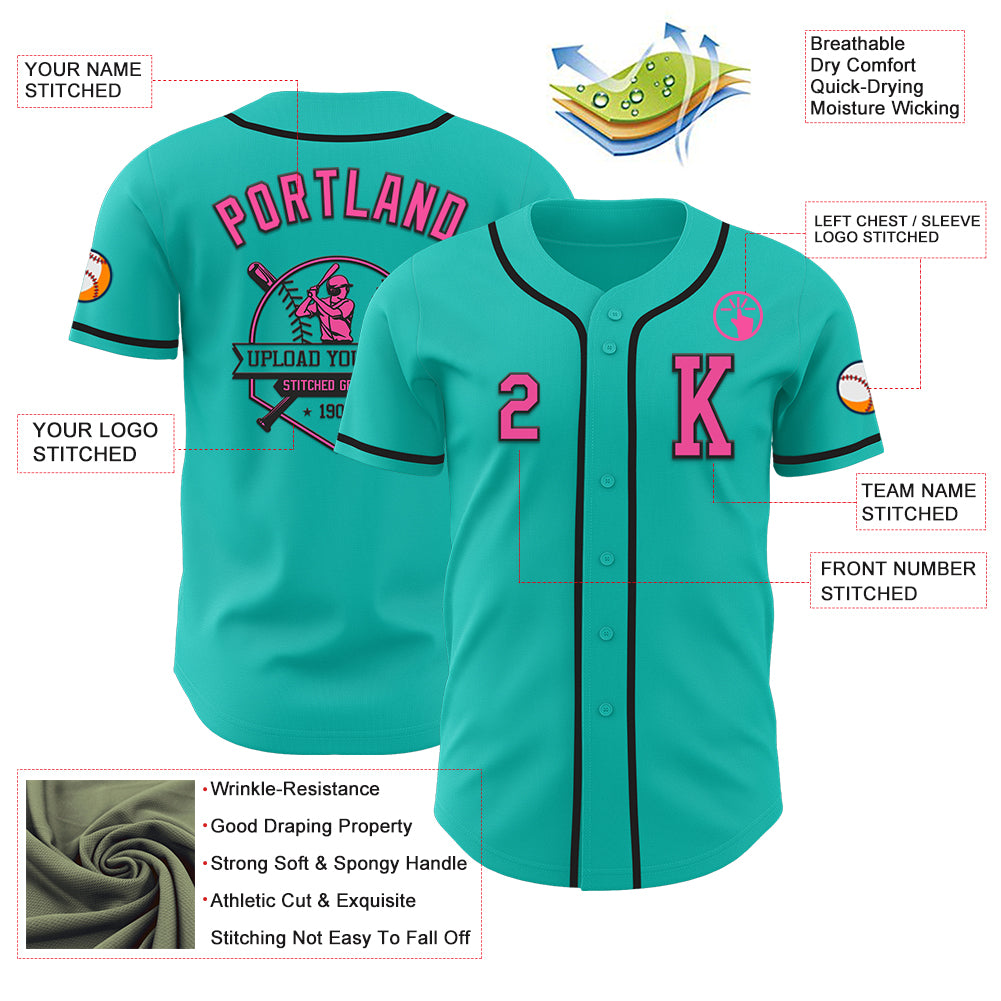 Custom Aqua Pink-Black Authentic Baseball Jersey