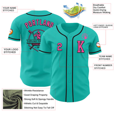 Custom Aqua Pink-Black Authentic Baseball Jersey
