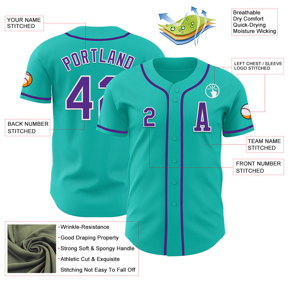 Custom Aqua Purple-White Authentic Baseball Jersey