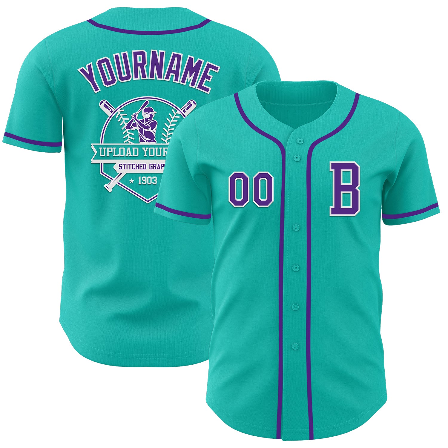 Custom Aqua Purple-White Authentic Baseball Jersey