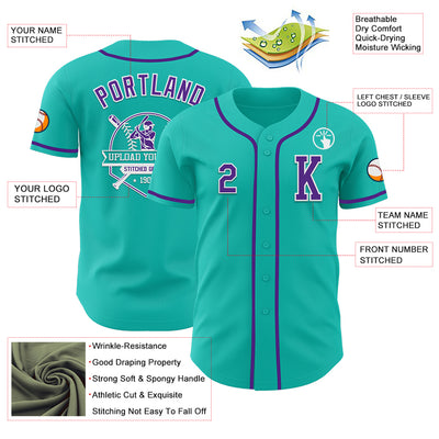 Custom Aqua Purple-White Authentic Baseball Jersey