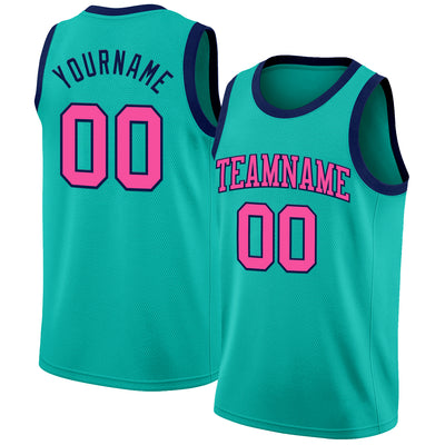 Custom Aqua Pink-Navy Authentic Basketball Jersey