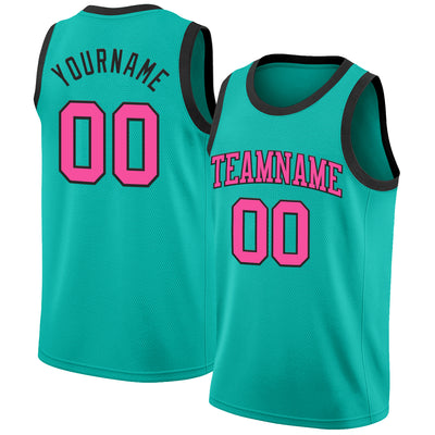 Custom Aqua Pink-Black Authentic Basketball Jersey
