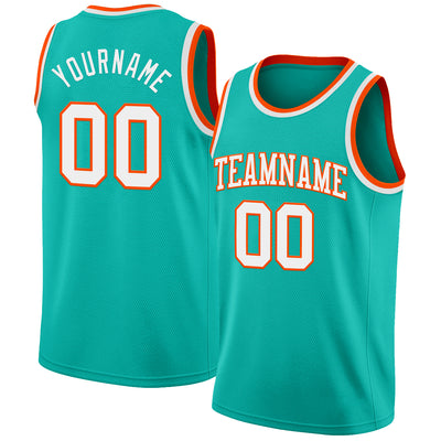 Custom Aqua White-Orange Authentic Basketball Jersey