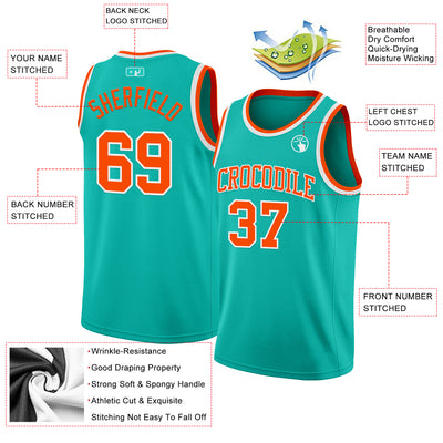 Custom Aqua Orange-White Authentic Basketball Jersey