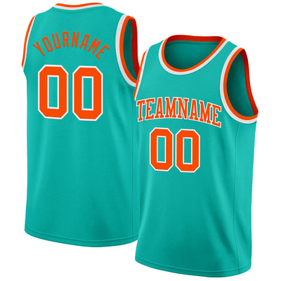 Custom Aqua Orange-White Authentic Basketball Jersey