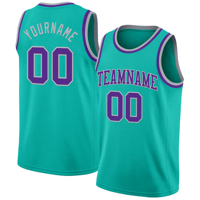 Custom Aqua Purple-Gray Authentic Basketball Jersey