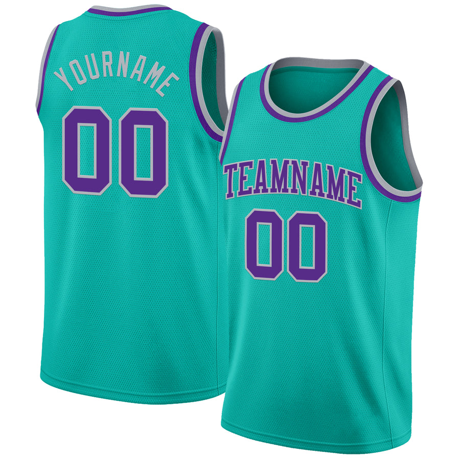 Custom Aqua Purple-Gray Authentic Basketball Jersey