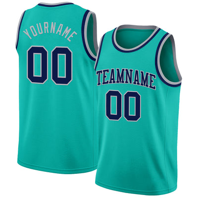 Custom Aqua Navy-Gray Authentic Basketball Jersey