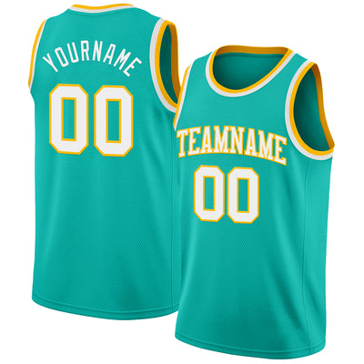 Custom Aqua White-Gold Authentic Basketball Jersey
