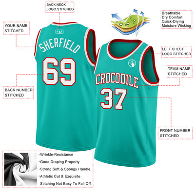 Custom Aqua White-Red Authentic Basketball Jersey