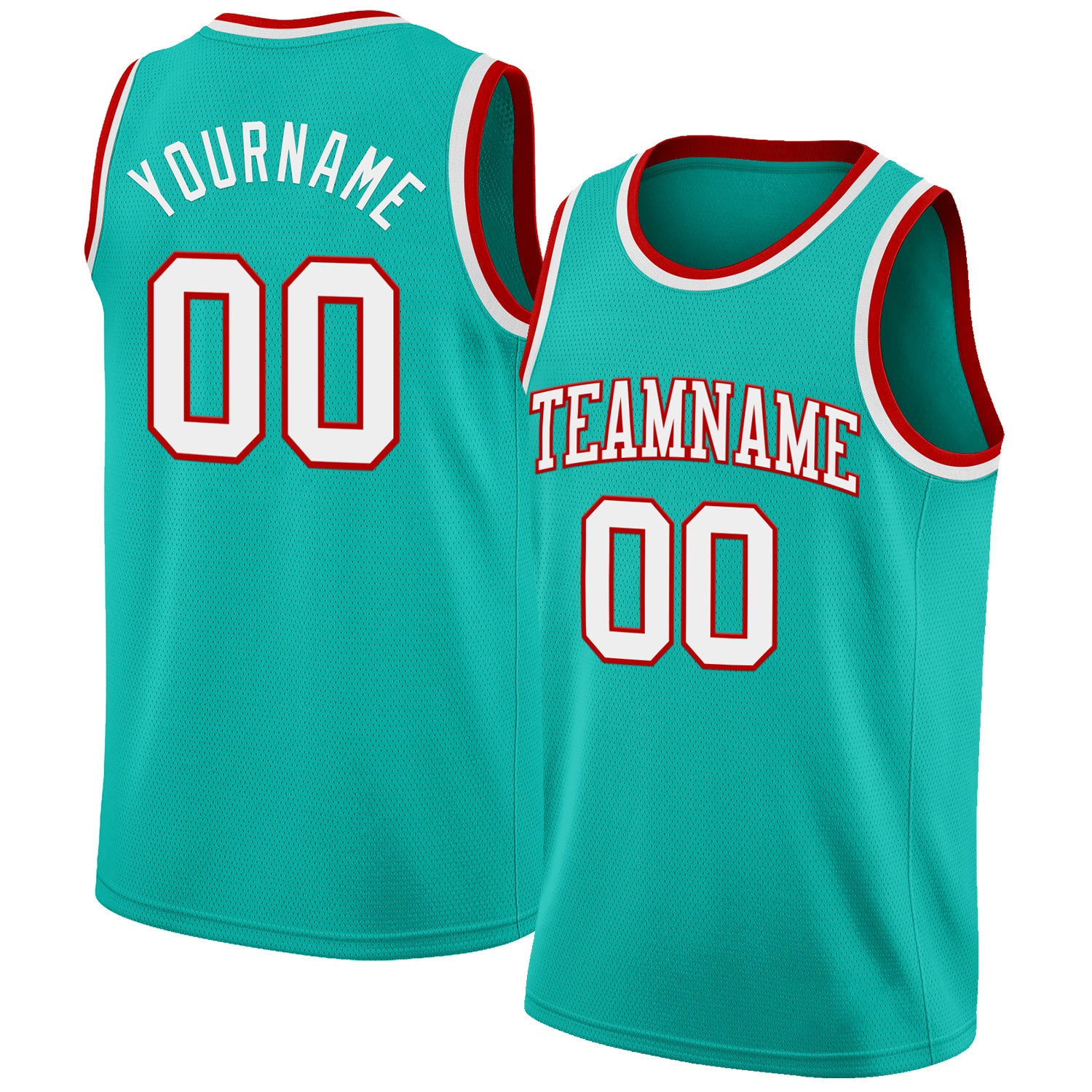 Custom Aqua White-Red Authentic Basketball Jersey