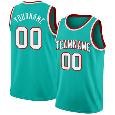 Custom Aqua White-Red Authentic Basketball Jersey