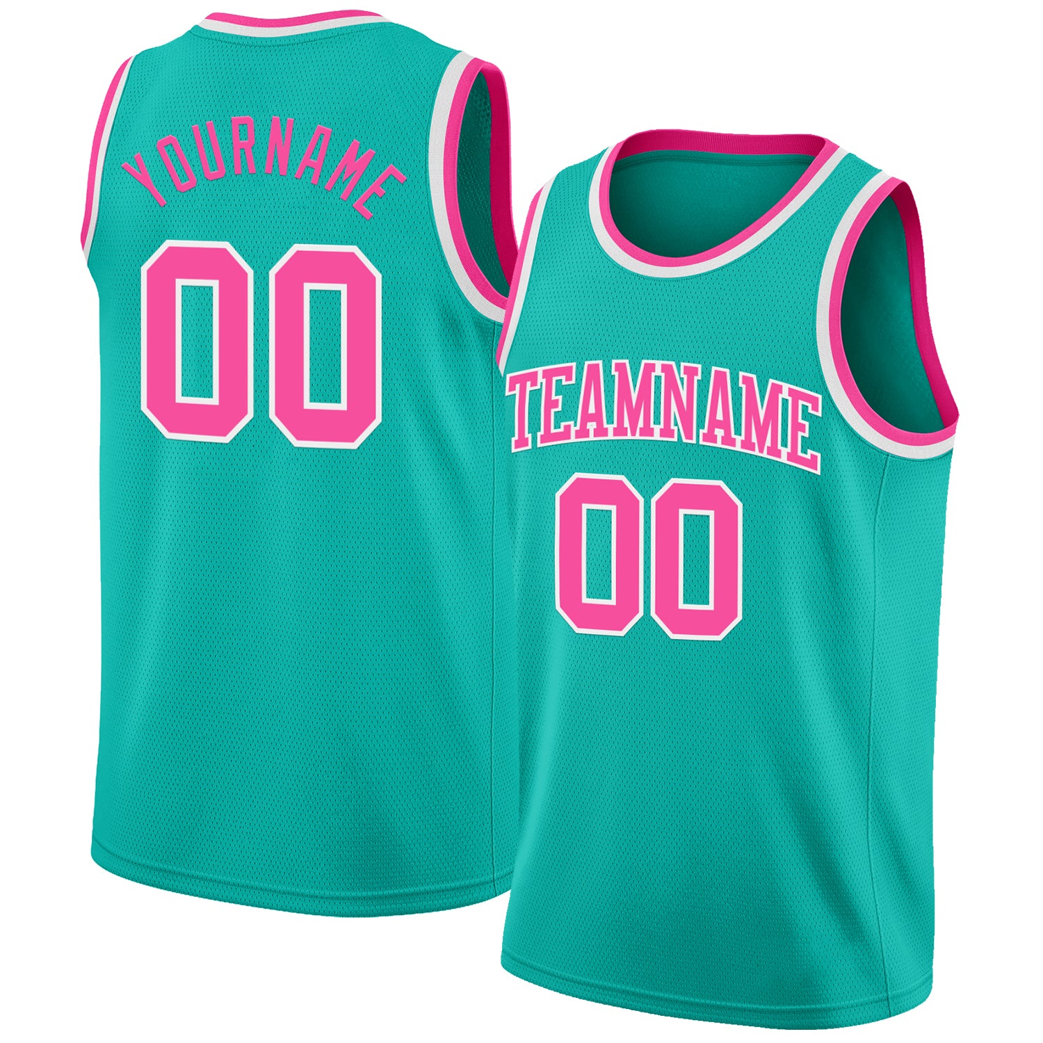 Custom Aqua Pink-White Authentic Basketball Jersey