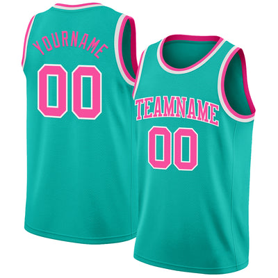 Custom Aqua Pink-White Authentic Basketball Jersey