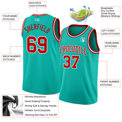 Custom Aqua Red-White Authentic Basketball Jersey
