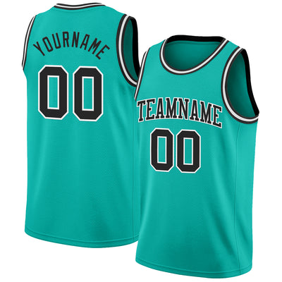 Custom Aqua Black-White Authentic Basketball Jersey