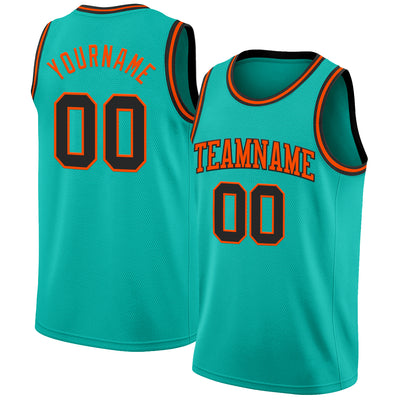 Custom Aqua Black-Orange Authentic Basketball Jersey