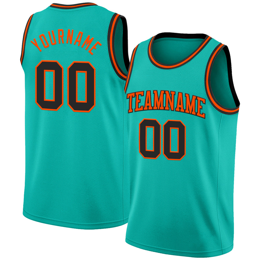 Custom Aqua Black-Orange Authentic Basketball Jersey