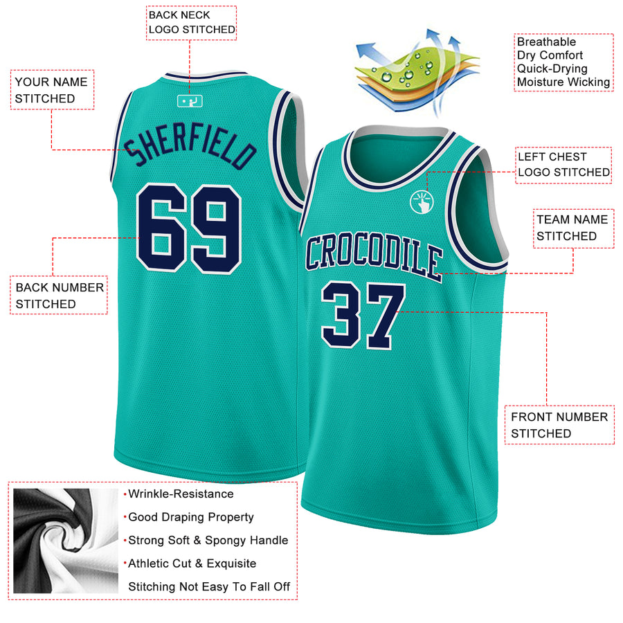 Custom Aqua Navy-White Authentic Basketball Jersey