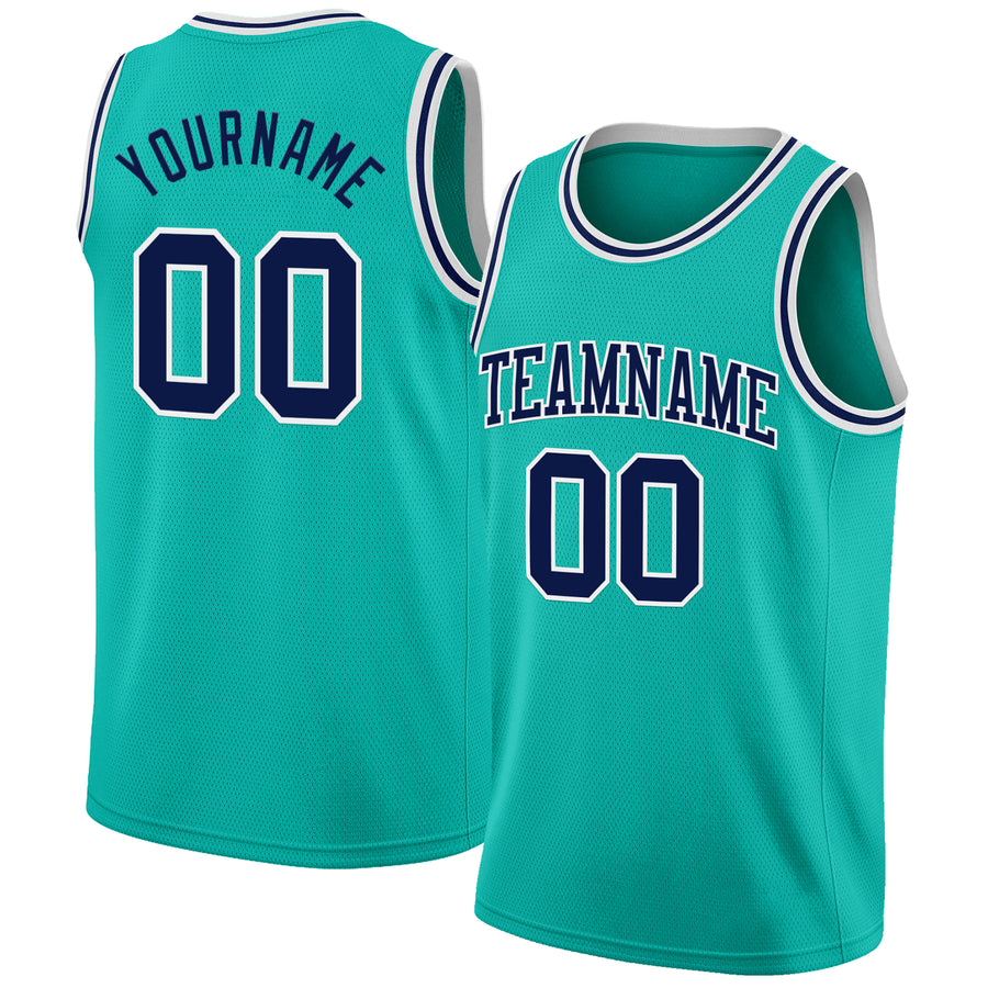 Custom Aqua Navy-White Authentic Basketball Jersey