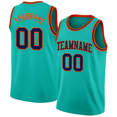 Custom Aqua Navy-Orange Authentic Basketball Jersey