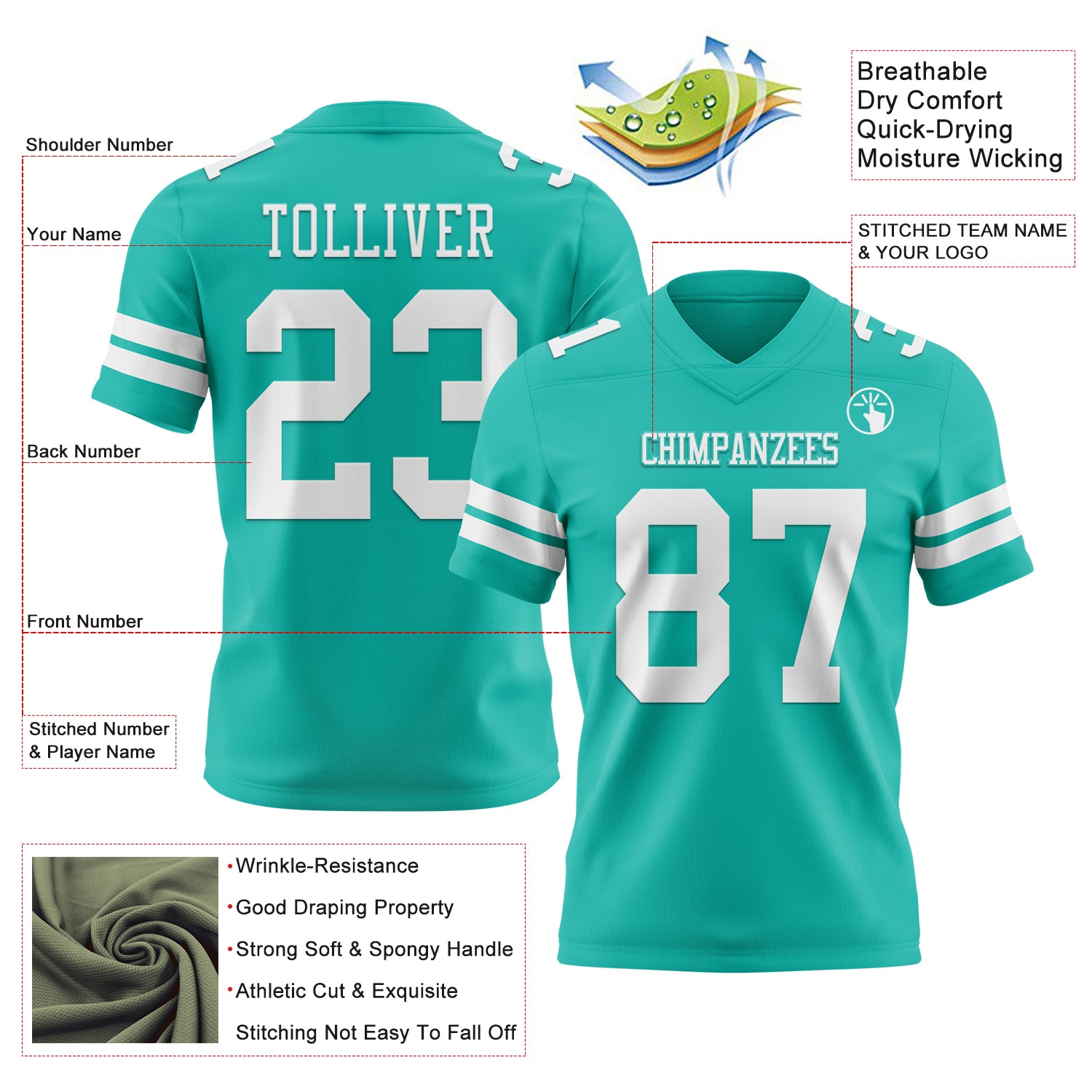 Custom Aqua White Authentic Football Jersey