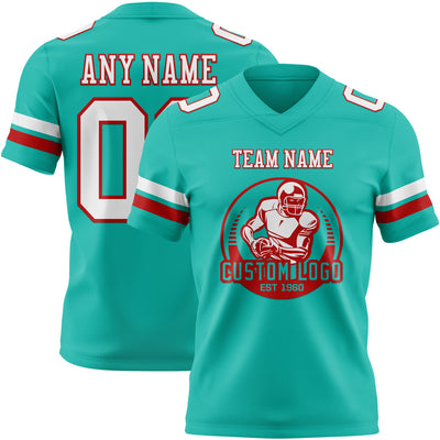 Custom Aqua White-Red Authentic Football Jersey