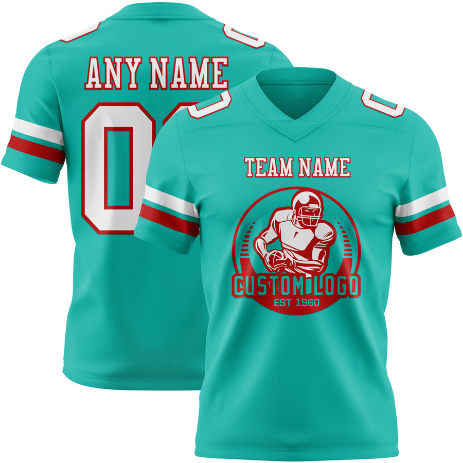 Custom Aqua White-Red Authentic Football Jersey