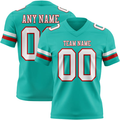 Custom Aqua White-Red Authentic Football Jersey