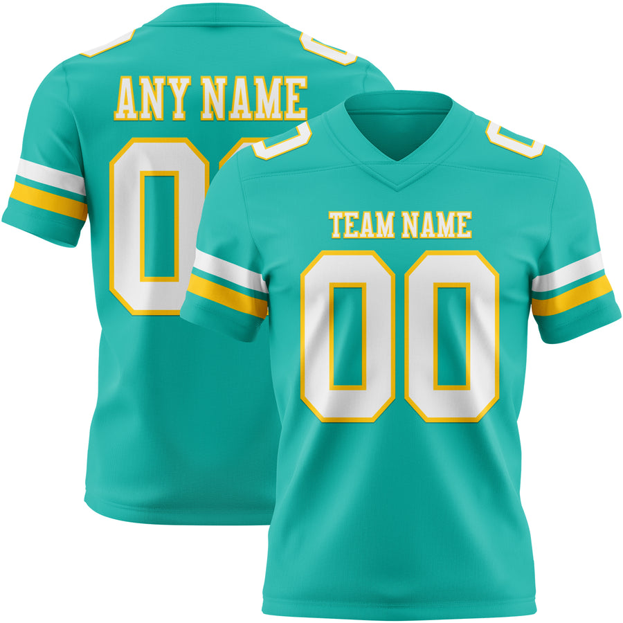 Custom Aqua White-Yellow Authentic Football Jersey