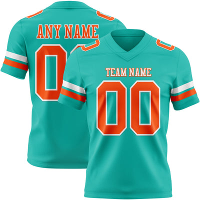 Custom Aqua Orange-White Authentic Football Jersey