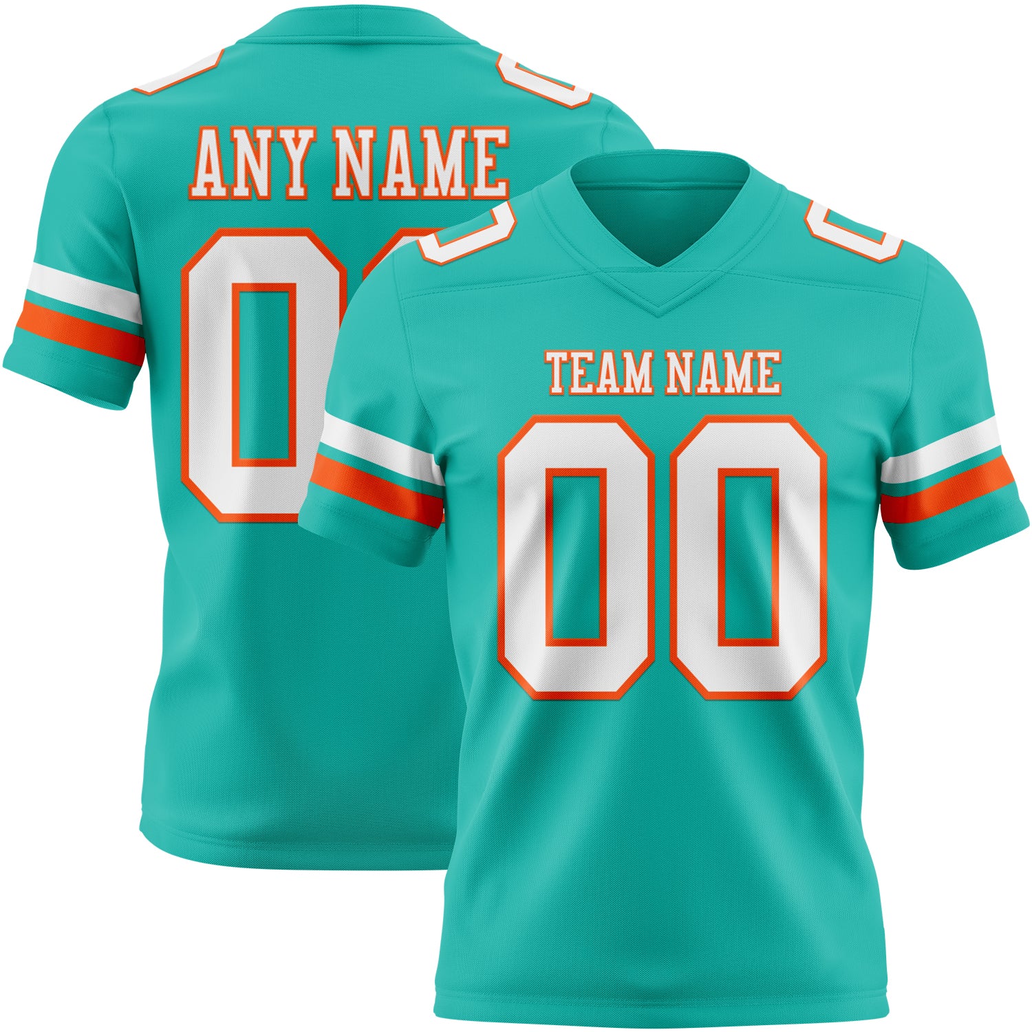 Custom Aqua White-Orange Authentic Football Jersey
