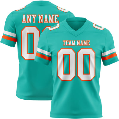Custom Aqua White-Orange Authentic Football Jersey