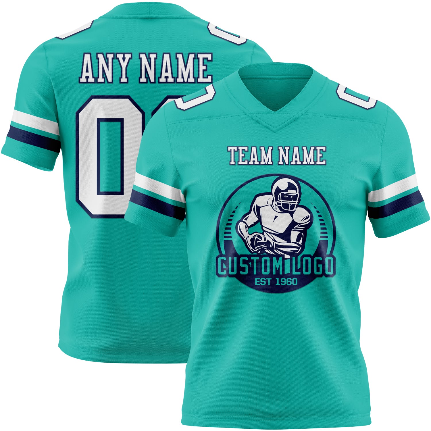 Custom Aqua White-Navy Authentic Football Jersey