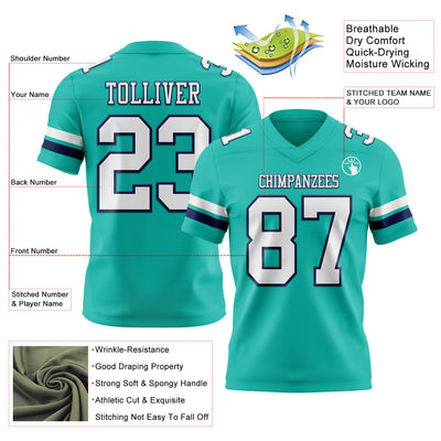 Custom Aqua White-Navy Authentic Football Jersey