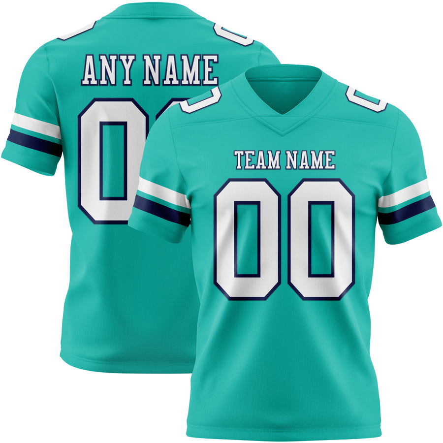 Custom Aqua White-Navy Authentic Football Jersey