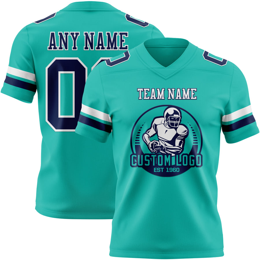 Custom Aqua Navy-White Authentic Football Jersey