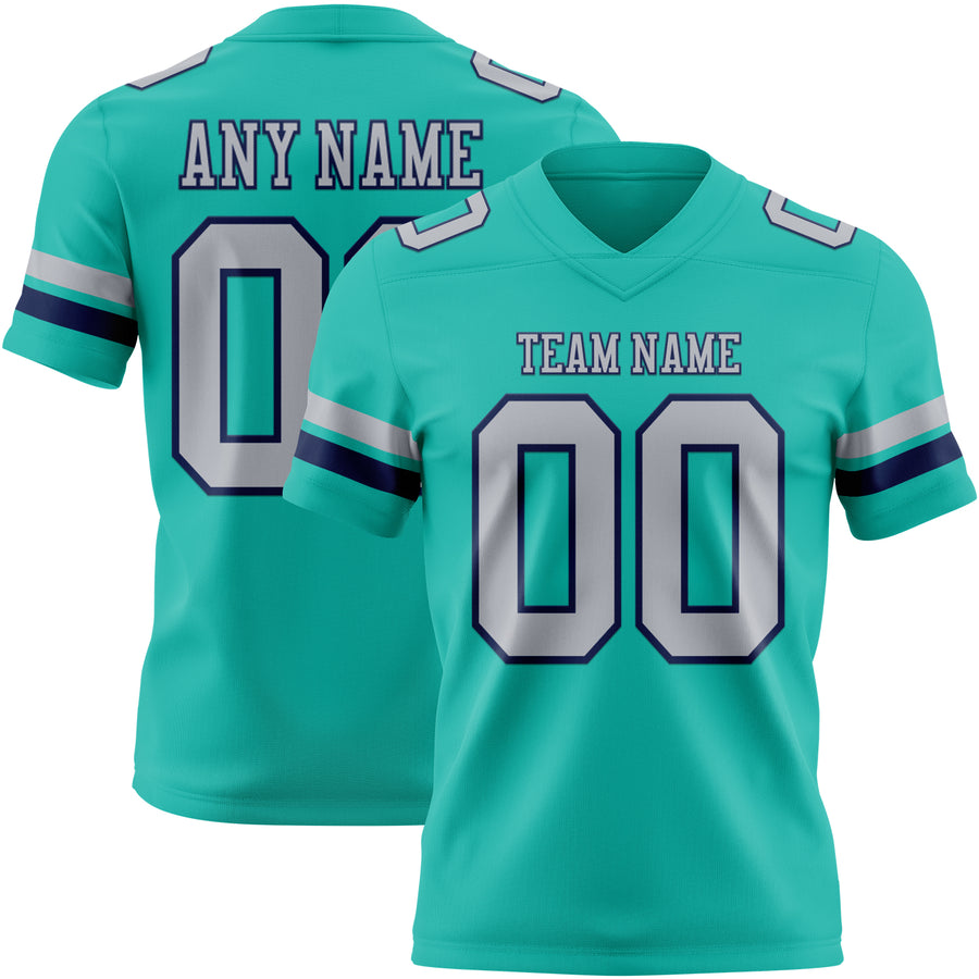 Custom Aqua Gray-Navy Authentic Football Jersey