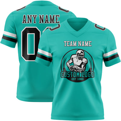 Custom Aqua Black-White Authentic Football Jersey