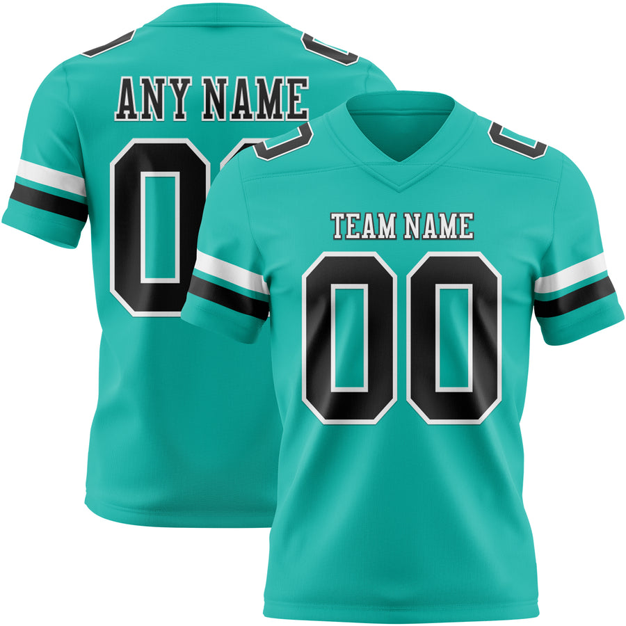 Custom Aqua Black-White Authentic Football Jersey