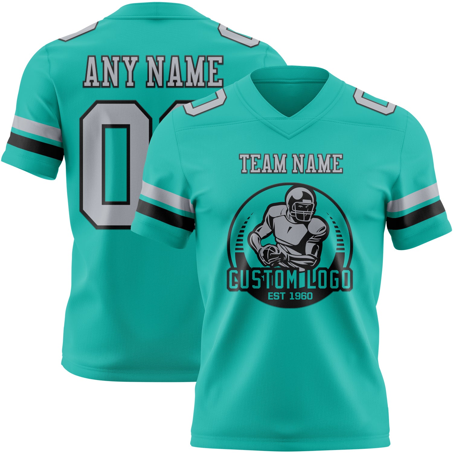 Custom Aqua Gray-Black Authentic Football Jersey