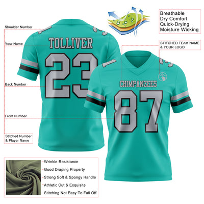 Custom Aqua Gray-Black Authentic Football Jersey