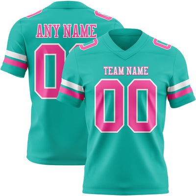 Custom Aqua Pink-White Authentic Football Jersey