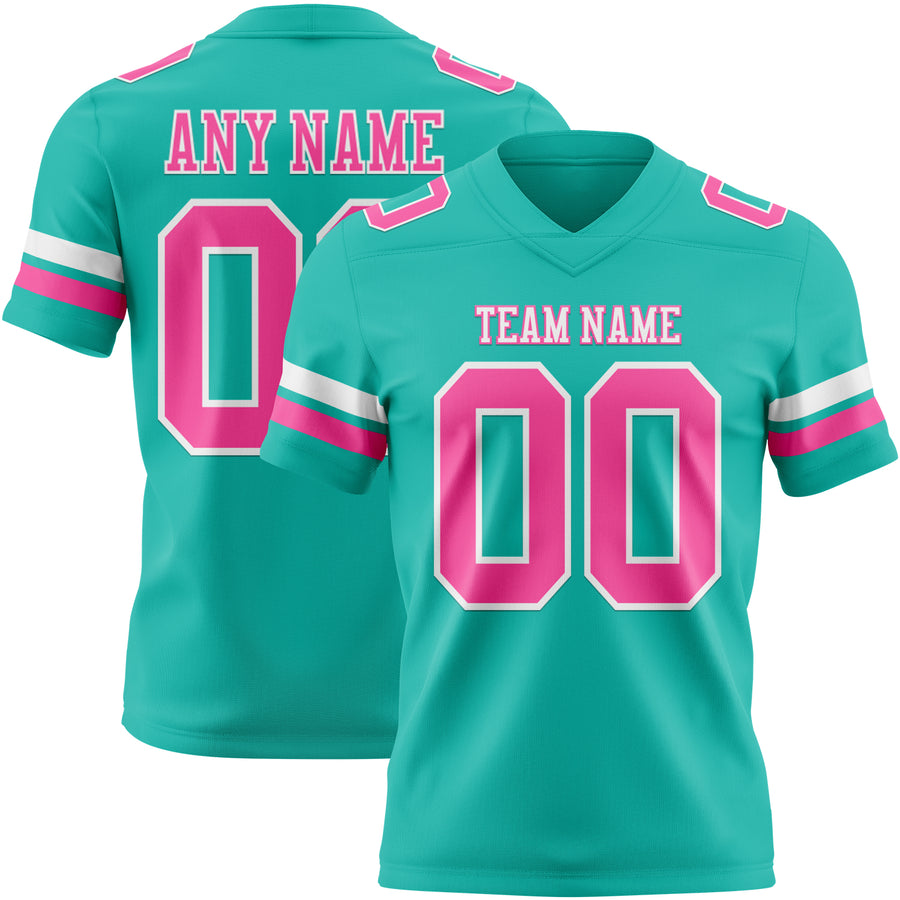 Custom Aqua Pink-White Authentic Football Jersey