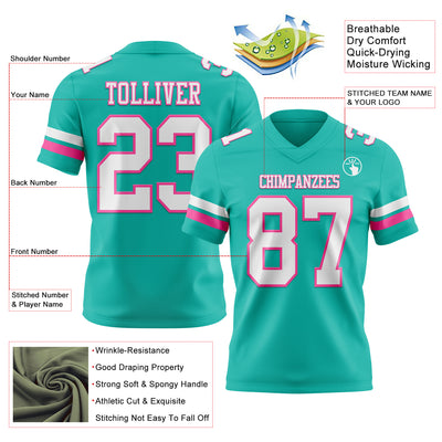 Custom Aqua White-Pink Authentic Football Jersey