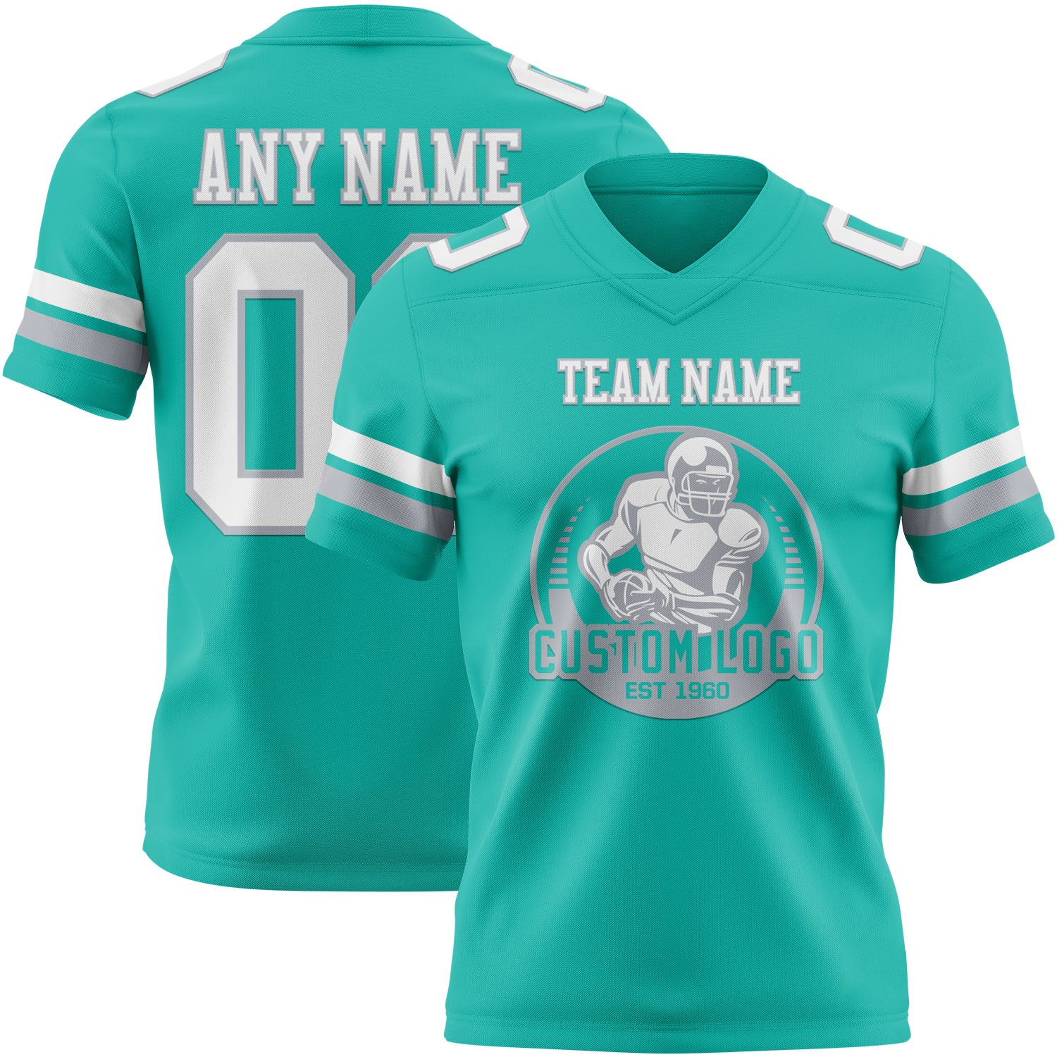 Custom Aqua White-Gray Authentic Football Jersey
