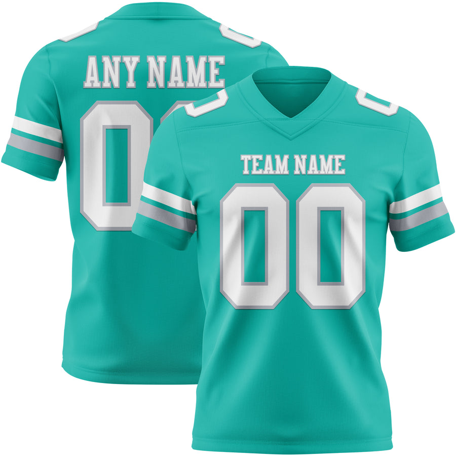 Custom Aqua White-Gray Authentic Football Jersey