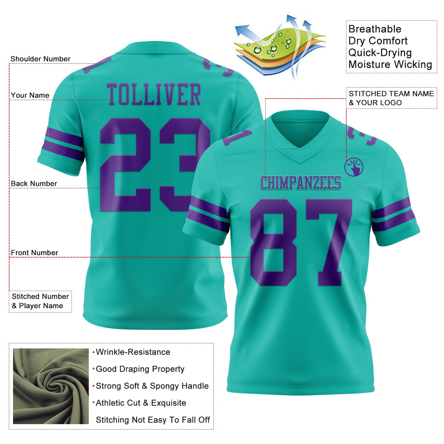 Custom Aqua Purple Authentic Football Jersey