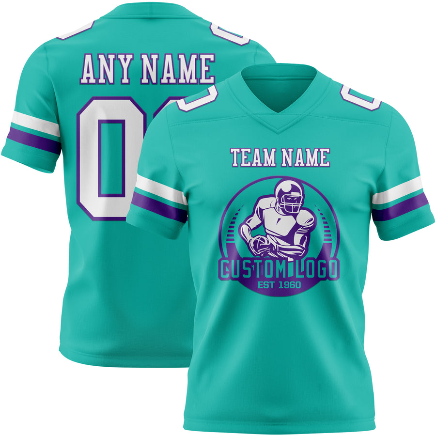 Custom Aqua White-Purple Authentic Football Jersey